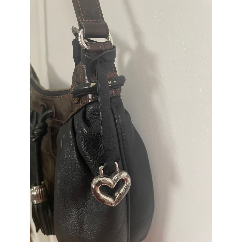 Brighton‎ Black Leather Hobo Bag with Brown Croc Trim & Silver Hardware - Picture 6 of 12